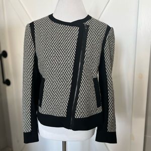Ann Taylor black and white wool chevron print jacket